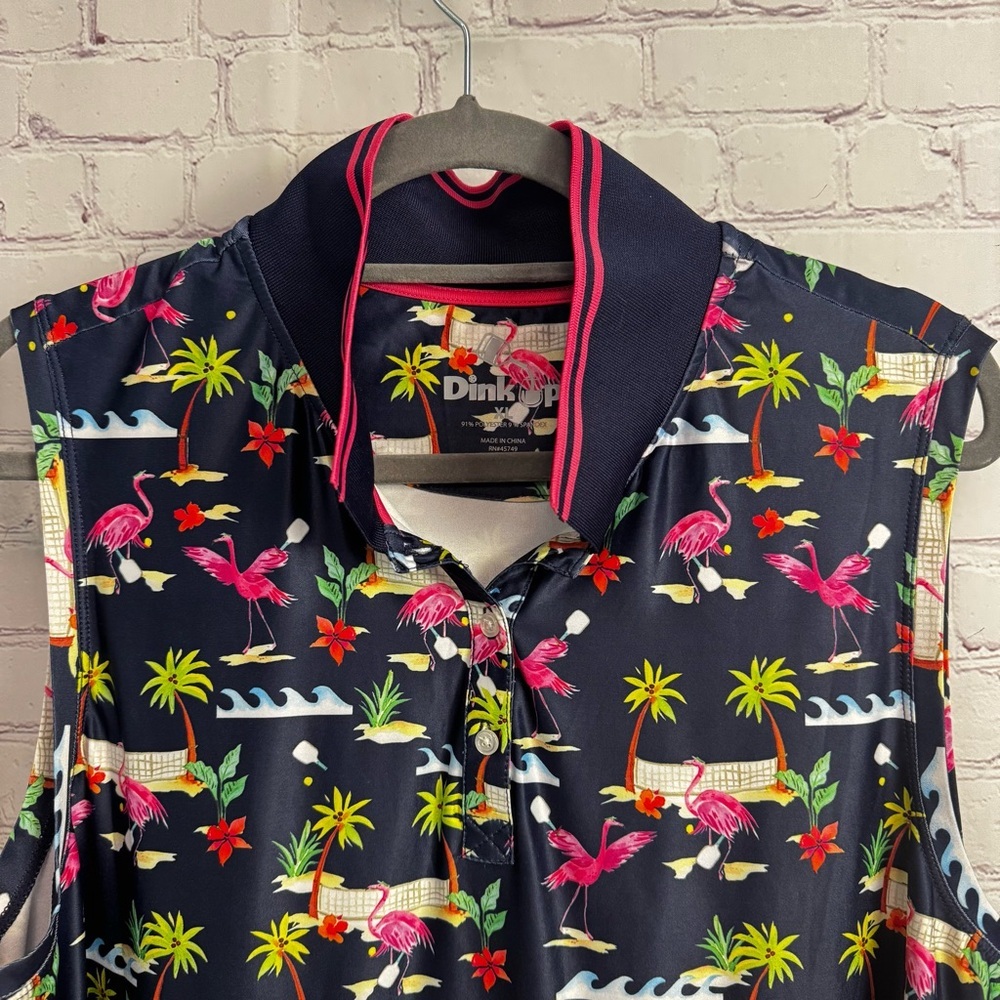 Dink Up Flamingo print novelty blue polo tank sporty tennis size XL ladies - Picture 4 of 6